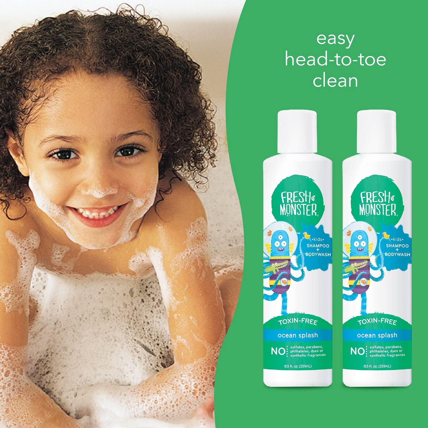 Fresh Monster bath-time label art signals fun and a unique monster character
