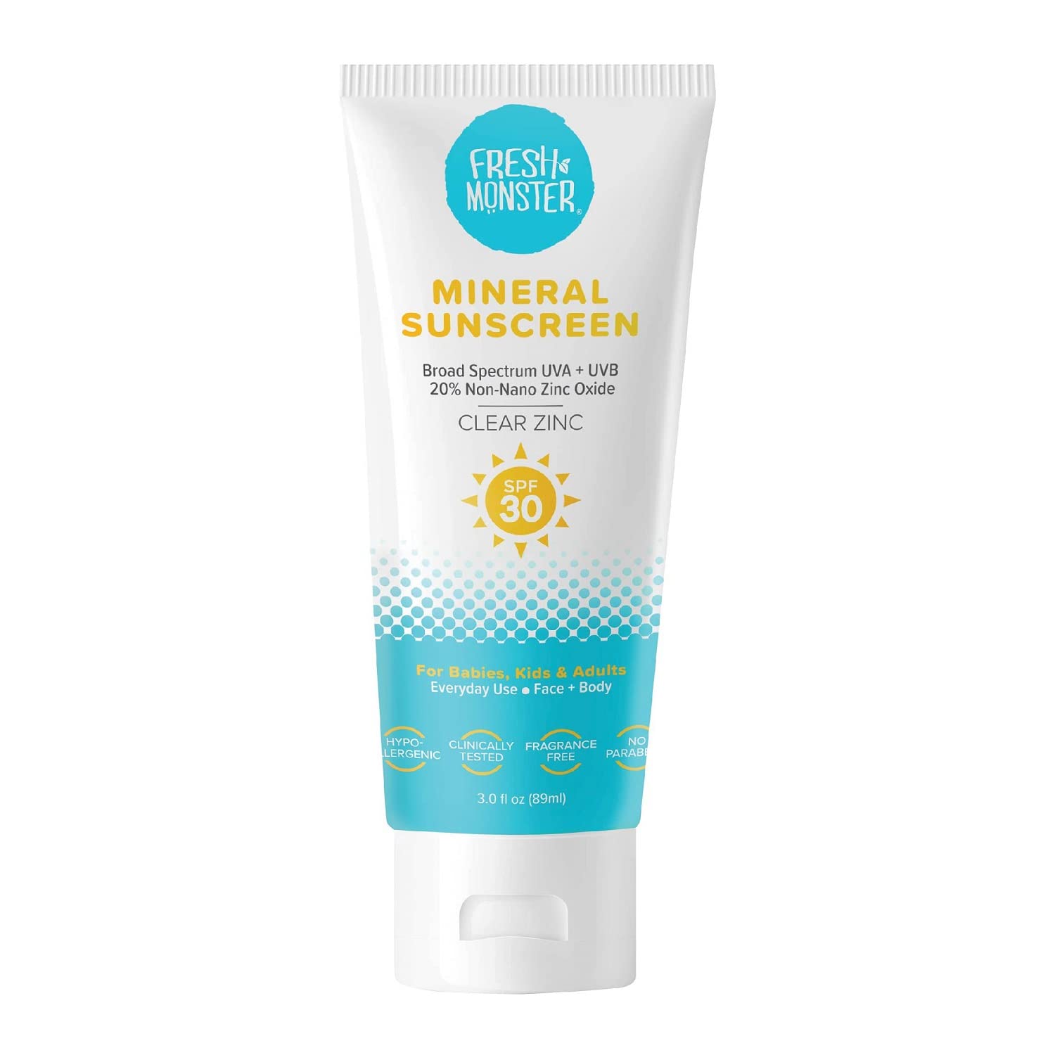Fresh Monster Daily Kids Sunscreen clear zinc oxide guards skin with near-invisible finish.