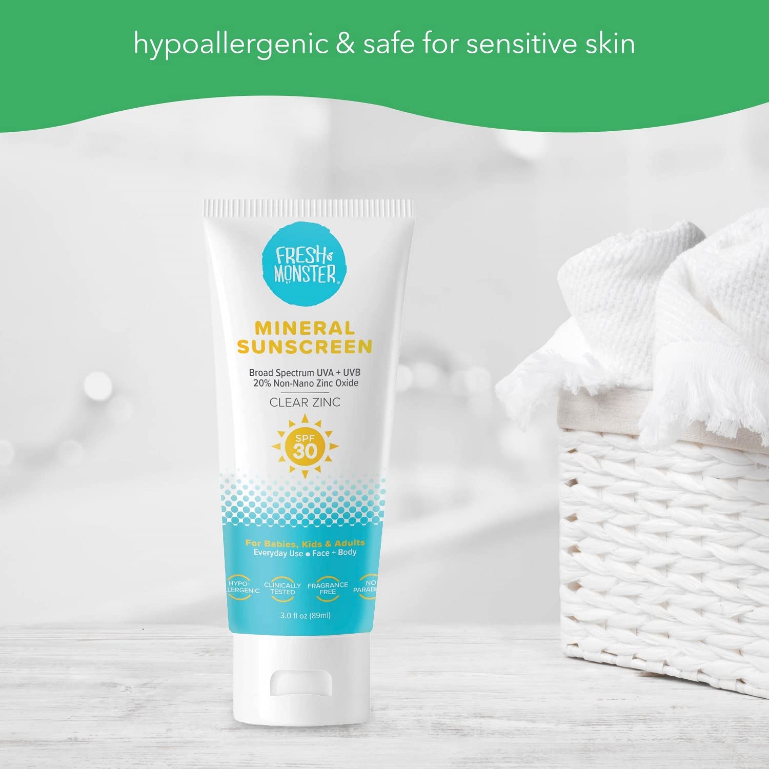 Fresh Monster Daily Kids Sunscreen made-in-usa safe, vegan and cruelty-free.