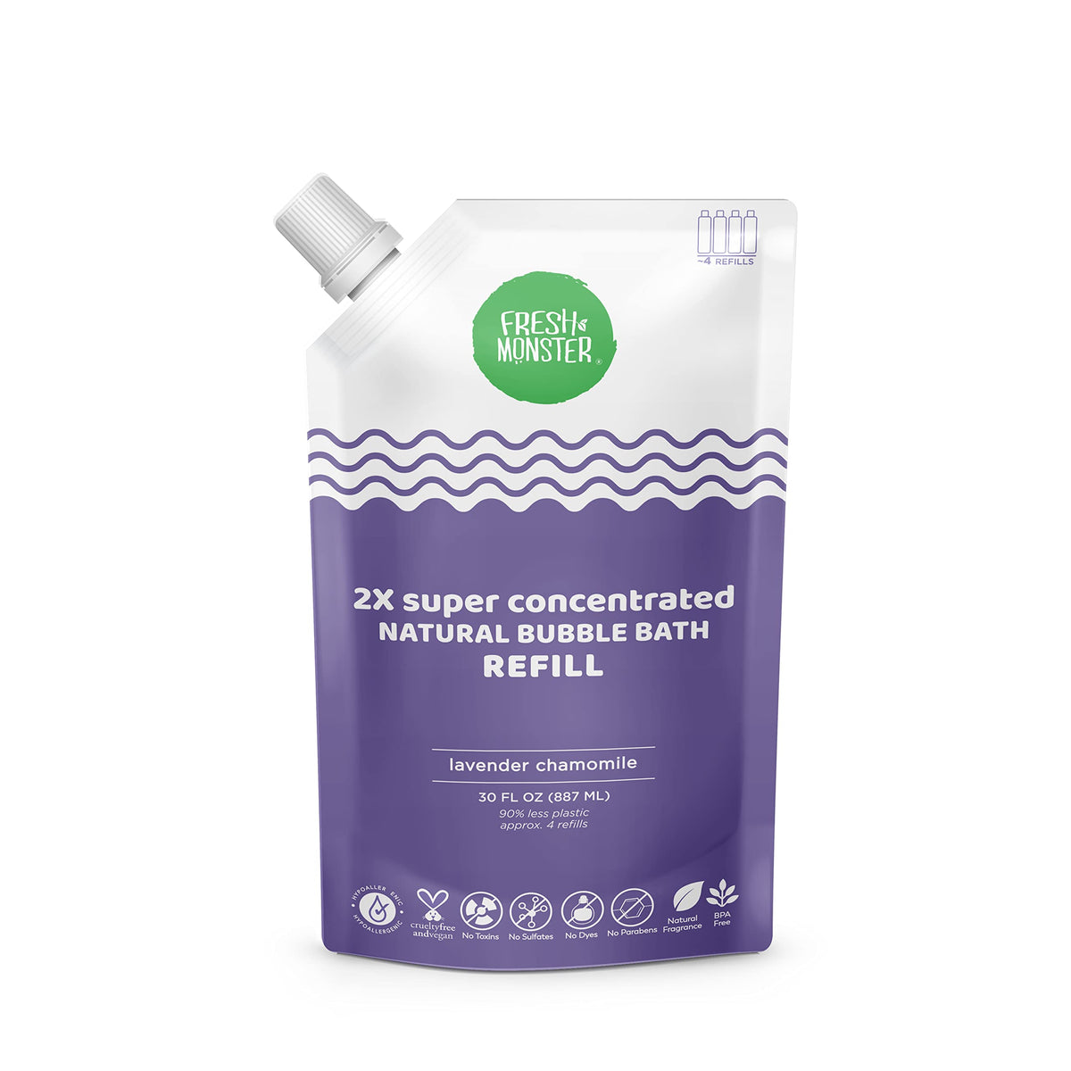 Fresh Monster Kids Bubble Bath bottle with lavender and chamomile for gentle bath time.
