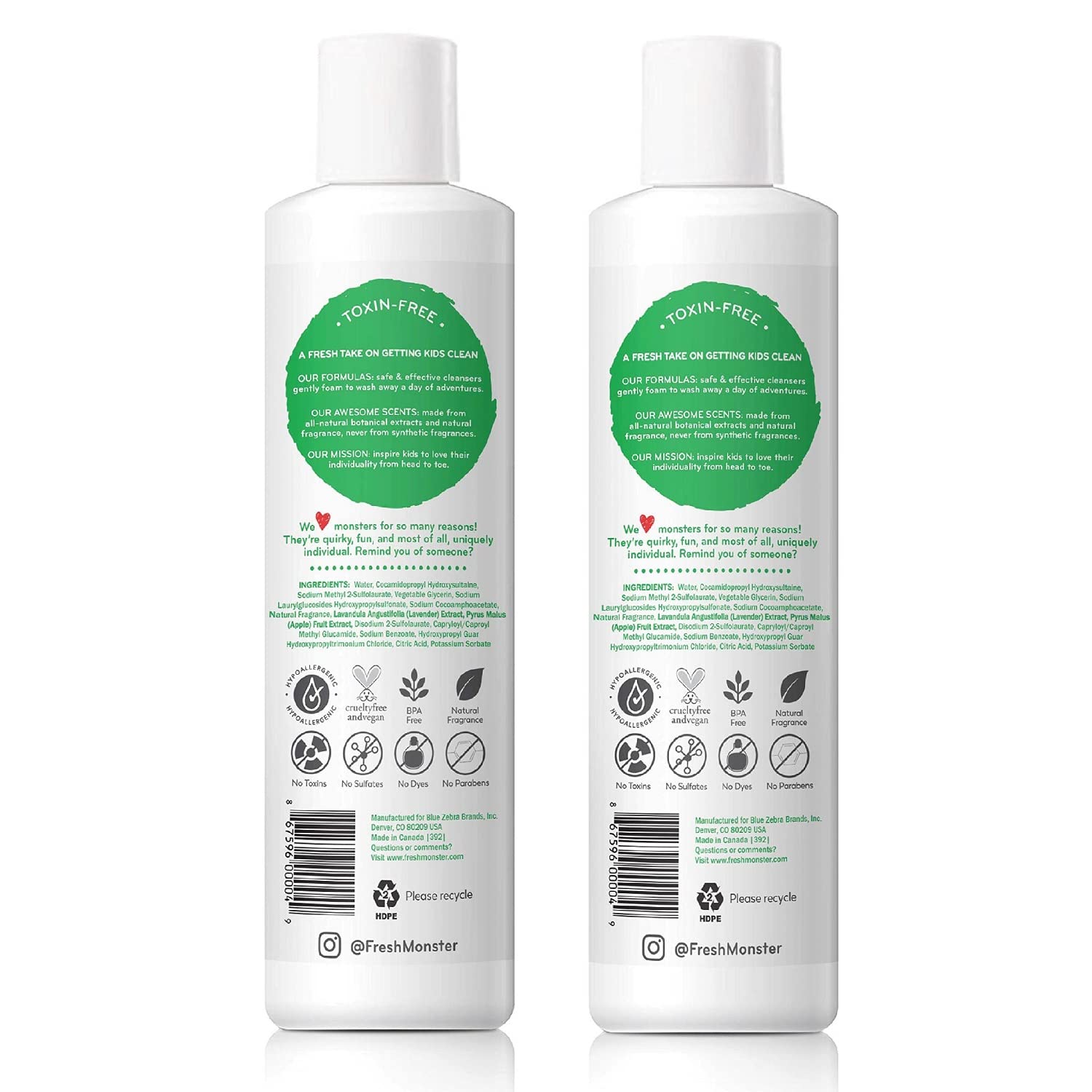 Fresh Monster tear-free formula illustration highlights gentle cleansing for delicate skin
