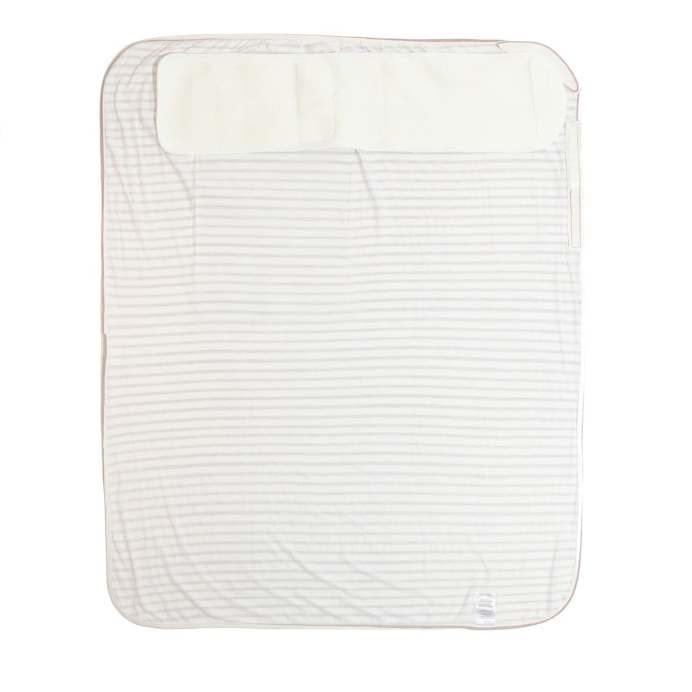 Freshly Picked swaddle blanket rose stripes stretch band detail for snug fit.