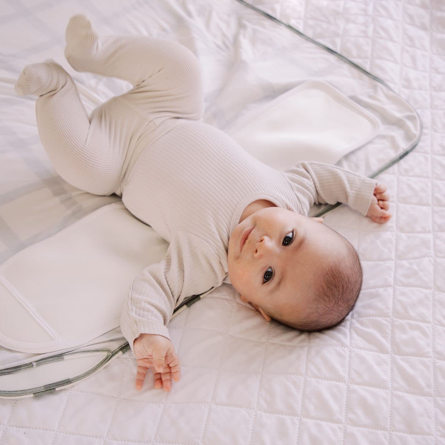 Freshly Picked swaddle blanket Sage Windowpane easy swaddling with stretch