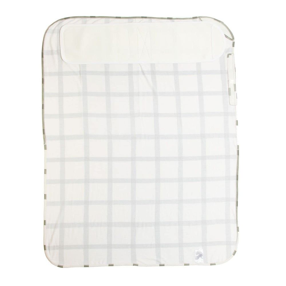 Freshly Picked swaddle blanket Sage Windowpane material close-up emphasizes rayon-spandex blend