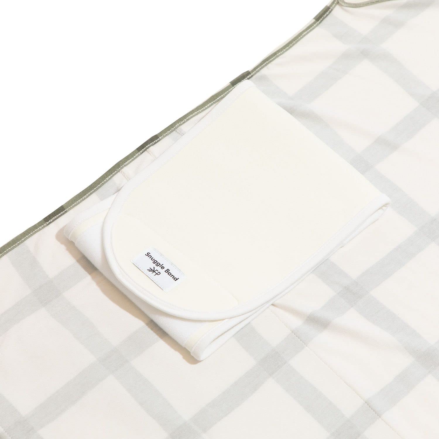 Freshly Picked swaddle blanket Sage Windowpane snuggle band detail reveals fabric blend
