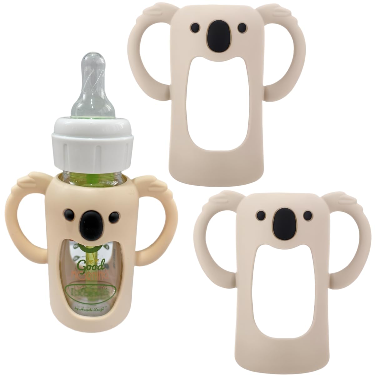 Frezonika koala silicone sleeve on a 4oz bottle for secure grip and cuddle appeal