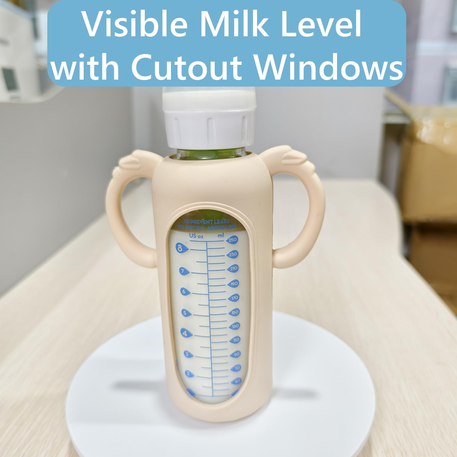 Frezonika side cutouts show milk level without removing sleeve.
