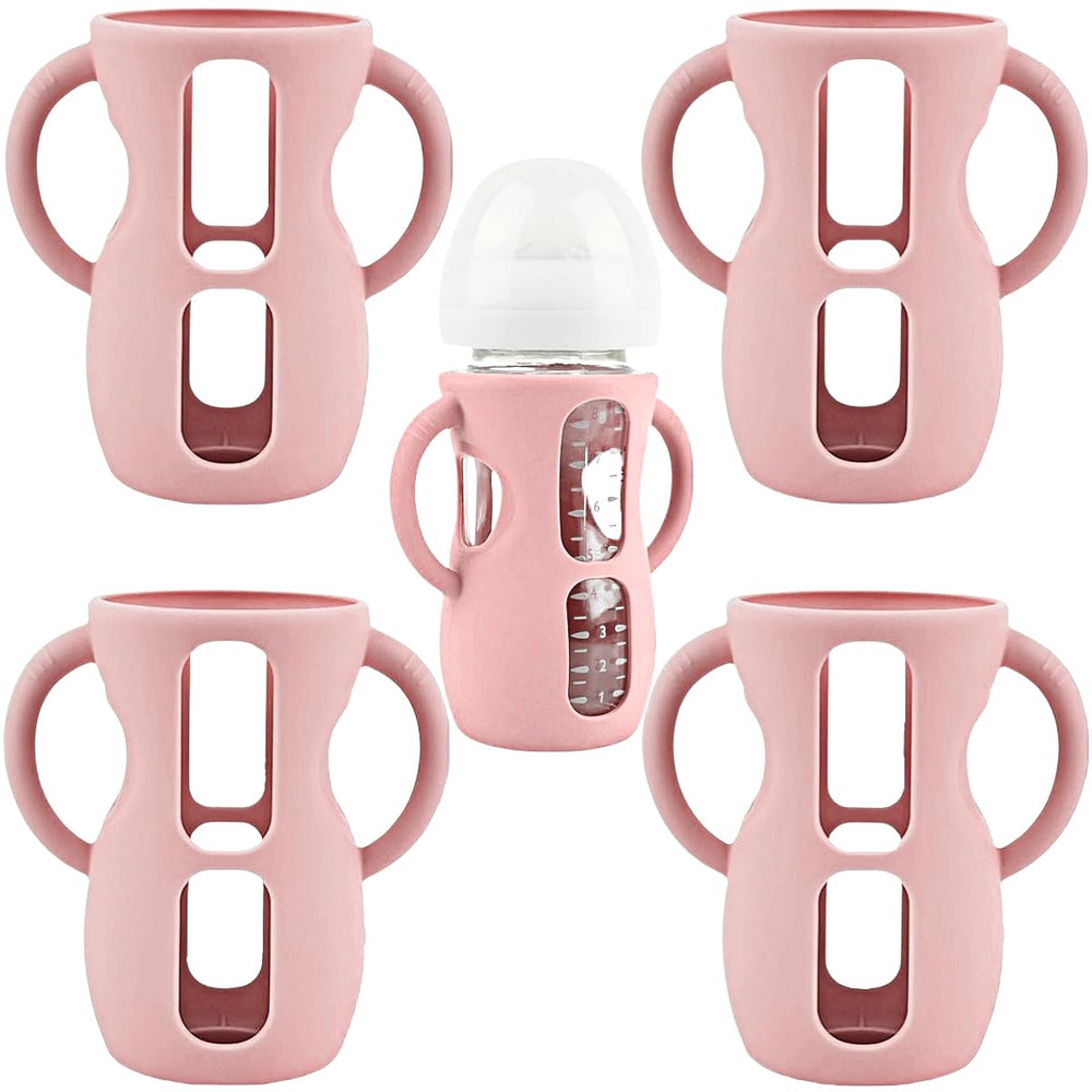 Frezonika silicone sleeve for Avent 4oz/8oz glass bottle in pink, offering secure grip and protection.