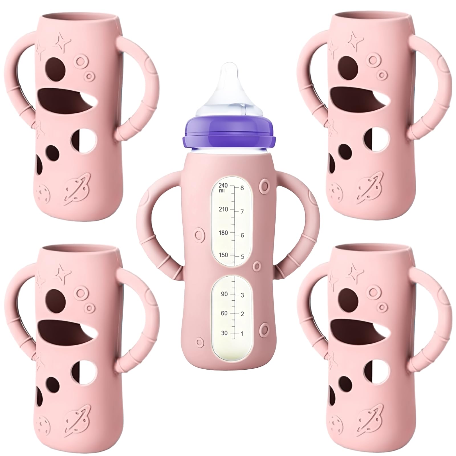 Frezonika silicone sleeve for Lansinoh 8oz pink bottle offers secure grip and protection.