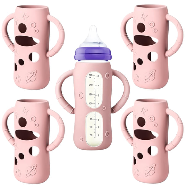 Frezonika silicone sleeve for Lansinoh 8oz pink bottle offers secure grip and protection.