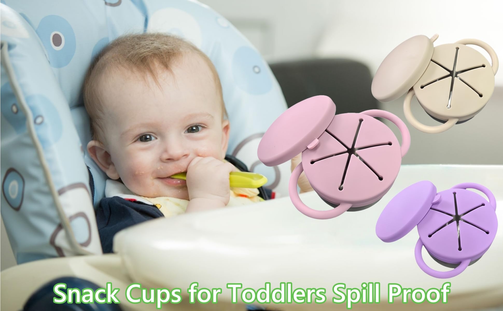 Frezonika spill-proof snack cups purple, portable snack solution for on-the-go toddlers