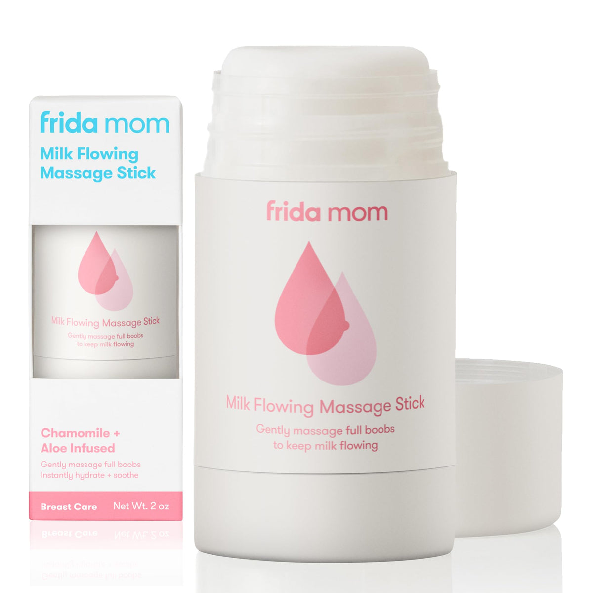 Frida Mom Milk Flowing Massage Stick applied to the breast for a gentle massage.