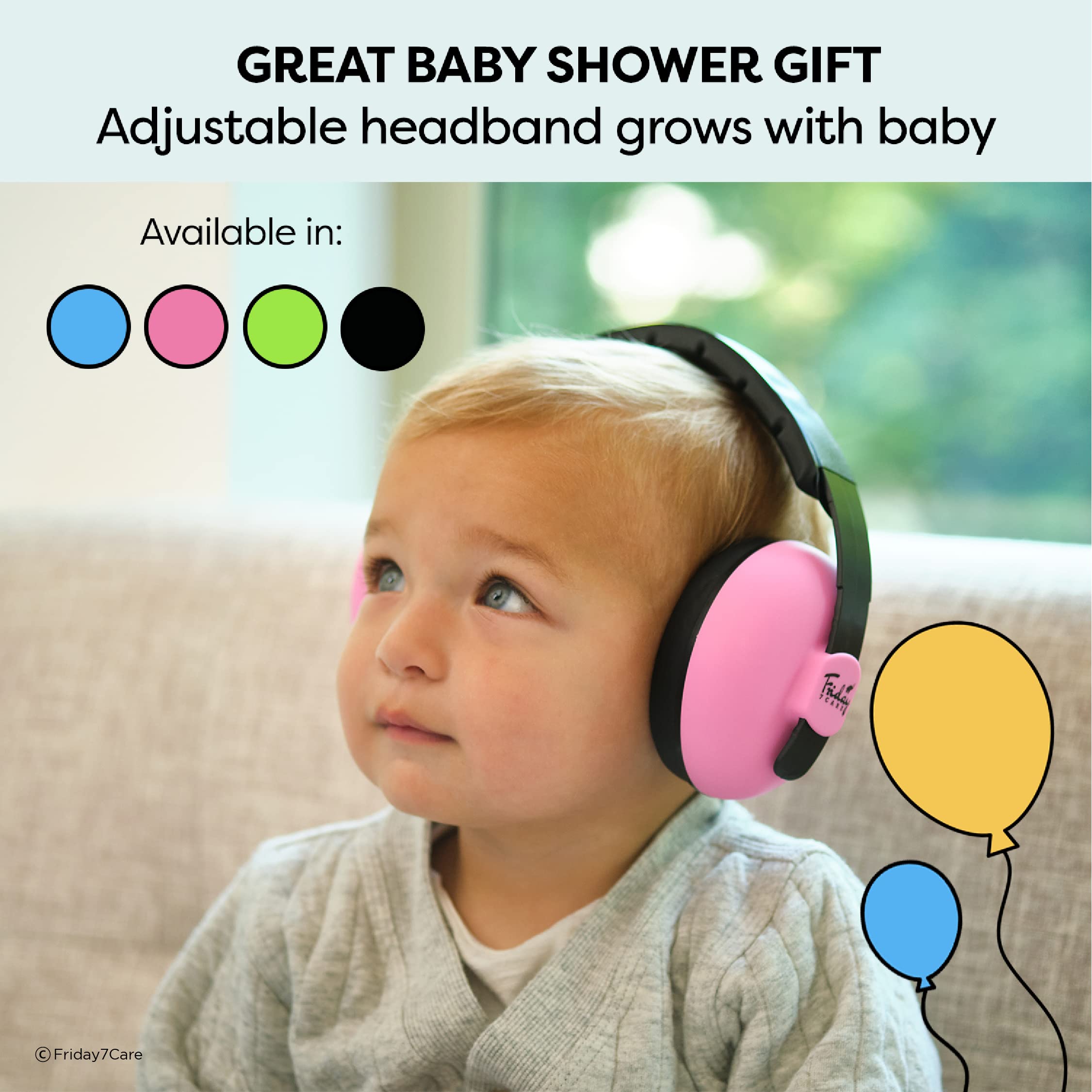 Friday 7Care baby ear protection headphones pink thick shells for strong noise reduction.