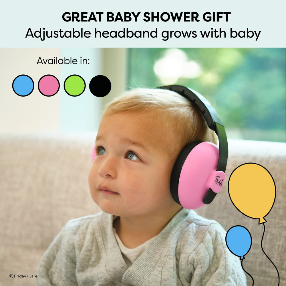 Friday 7Care baby ear protection headphones pink thick shells for strong noise reduction.
