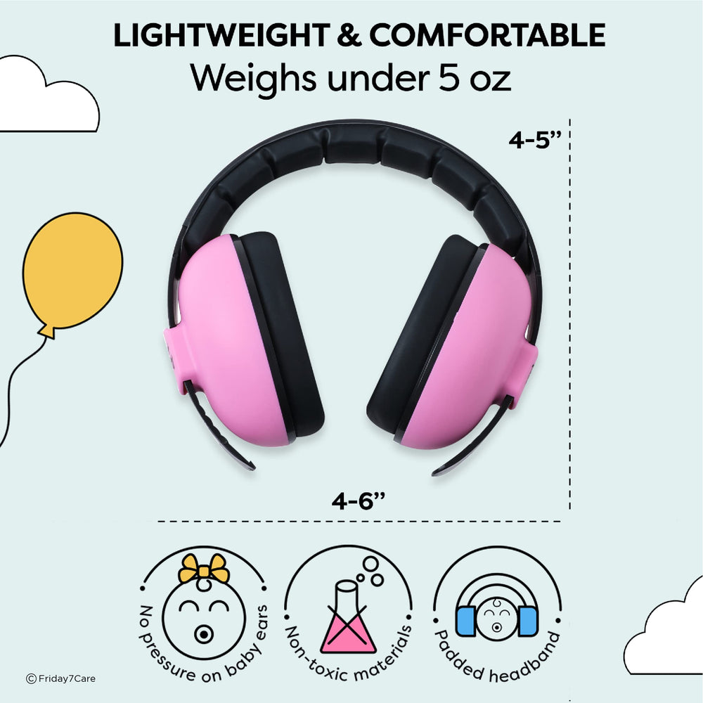 Friday 7Care baby ear protection headphones pink soft-padding cushions for comfort.