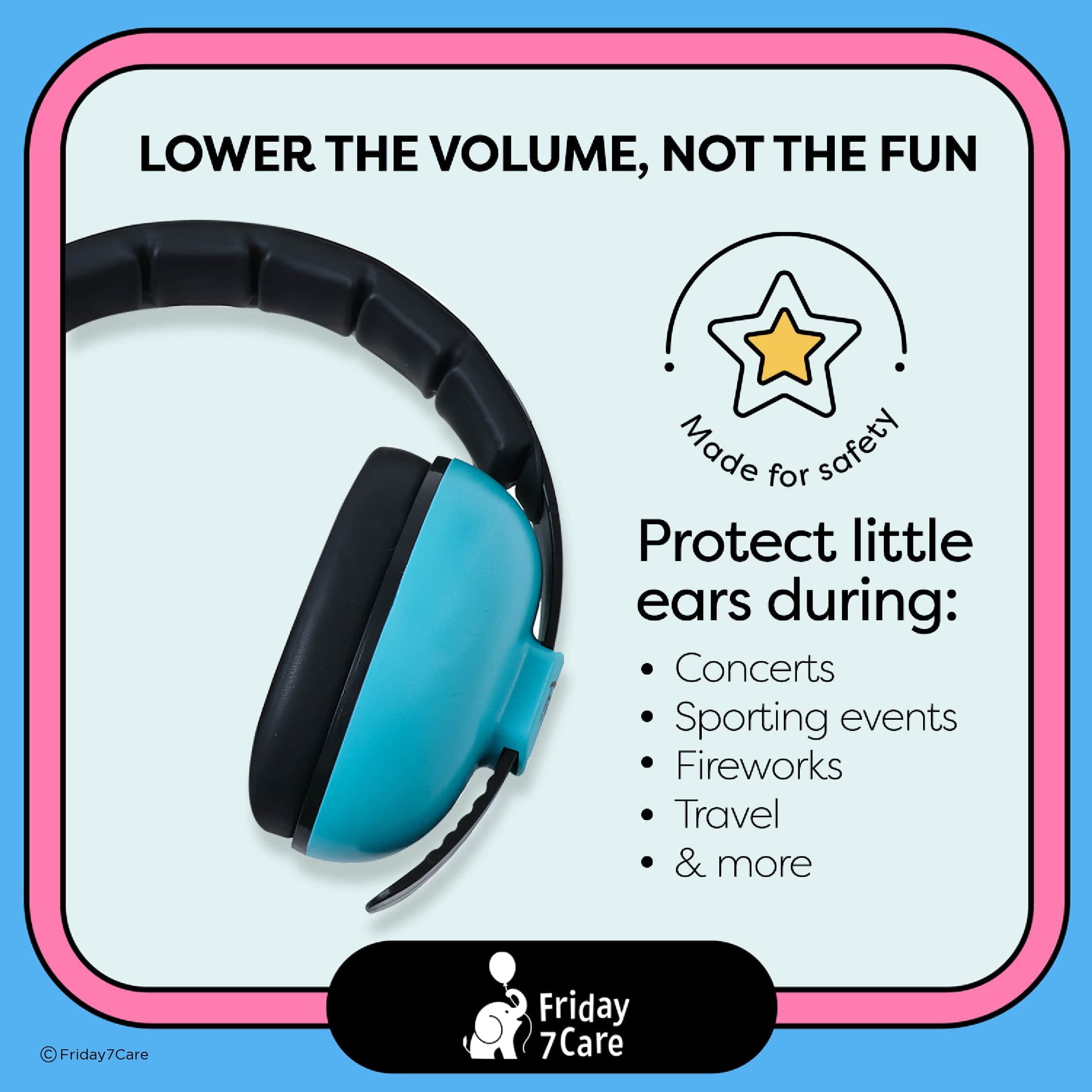 Friday 7Care Baby Headphones blue close-up of soft cushions for comfort.