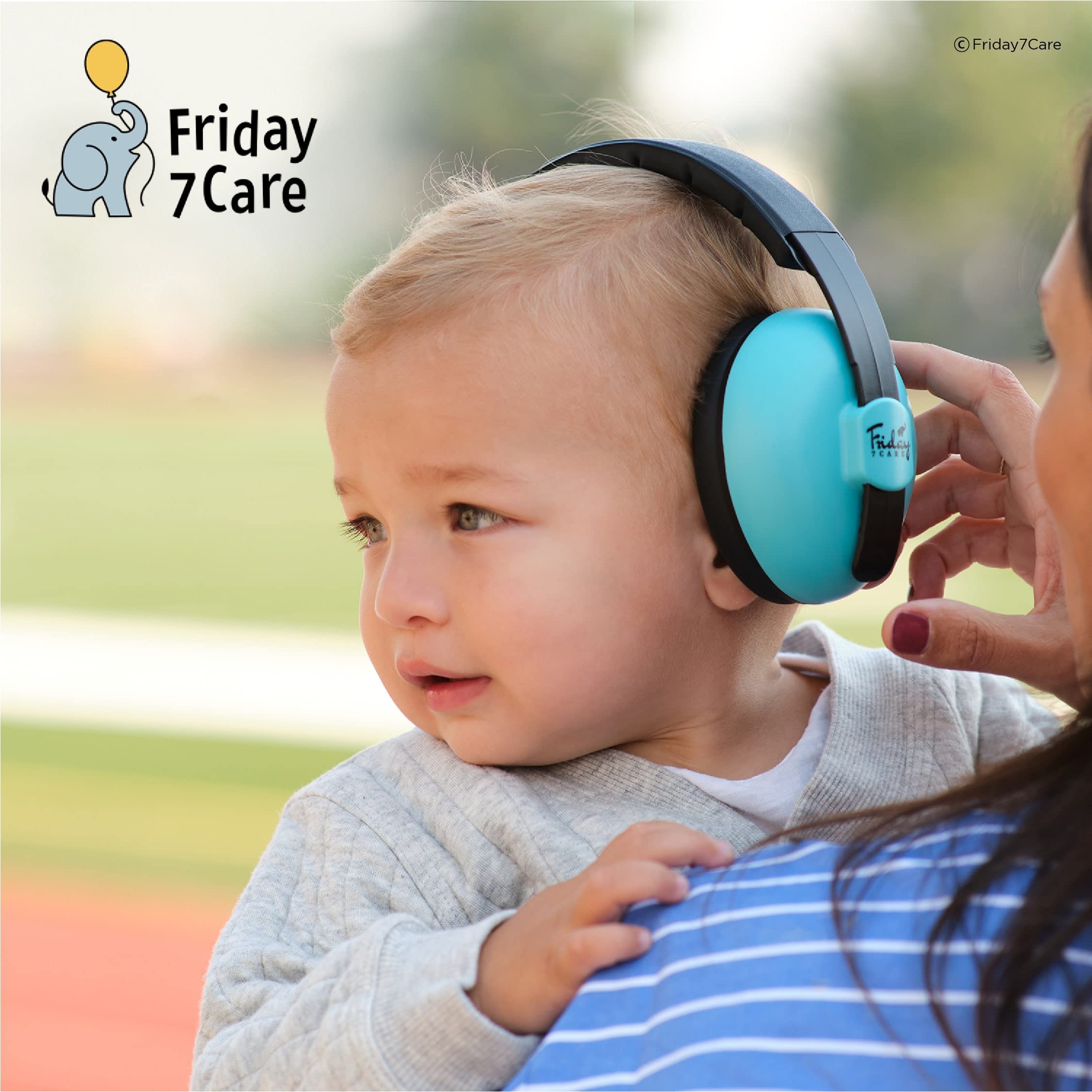 Friday 7Care Baby Headphones blue folded for easy storage and transport.