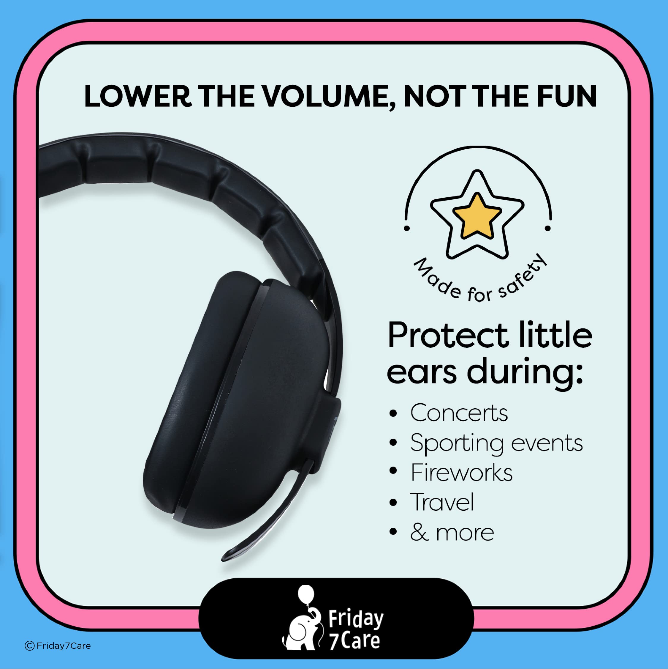 Friday 7Care headphones show soft padded cushions for gentle comfort on baby ears.