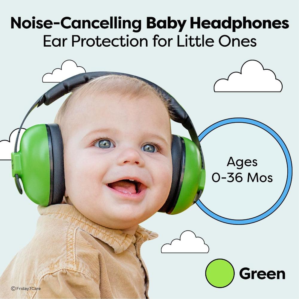 Friday 7Care noise cancelling baby headphones in side view highlighting cushioned comfort.