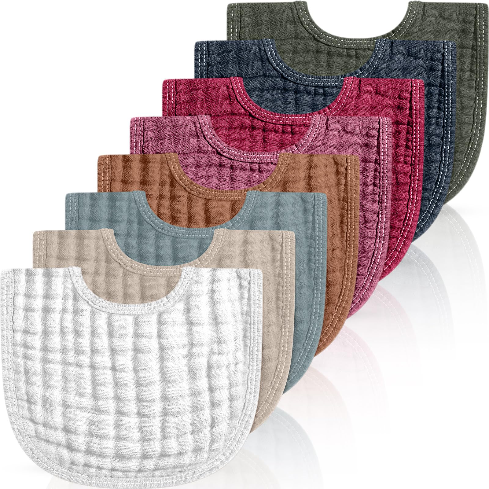 Frienda 8-pcs muslin bibs in terracotta protect outfits during feeding and mess moments.