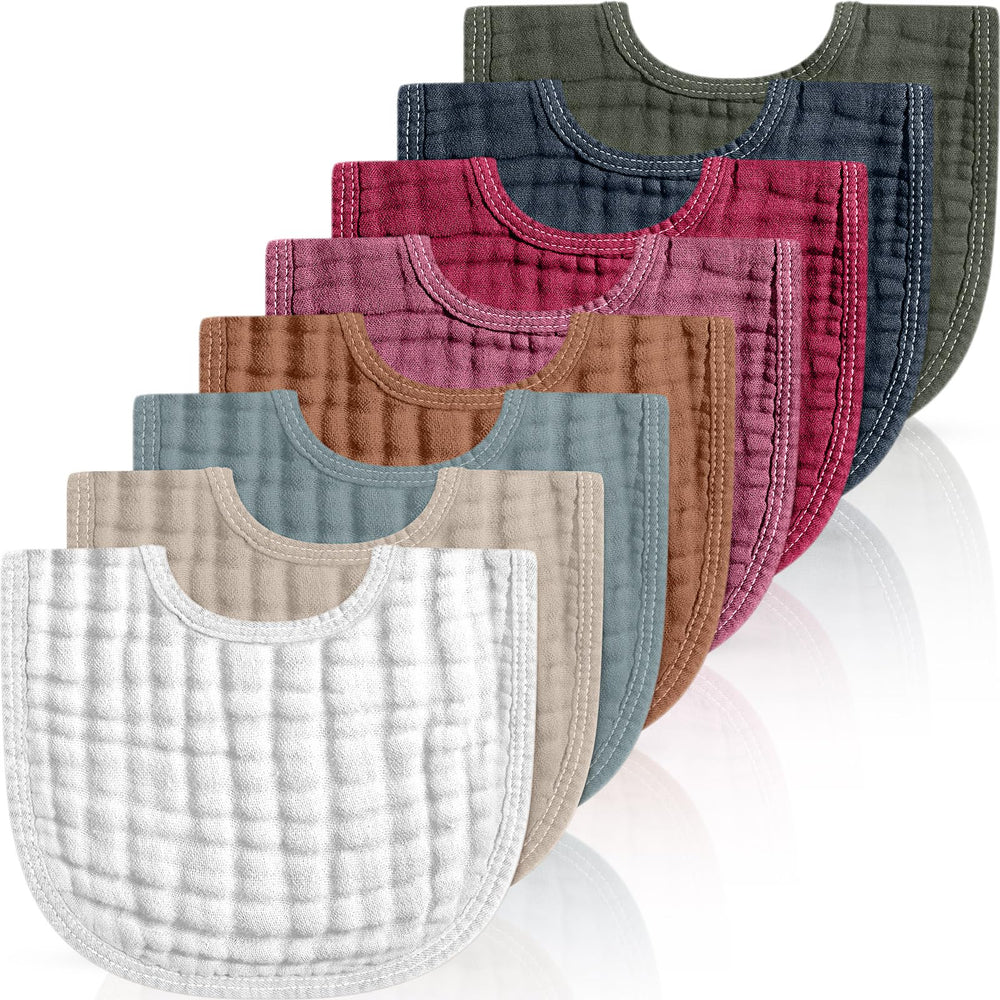 Frienda 8-pcs muslin bibs in terracotta protect outfits during feeding and mess moments.