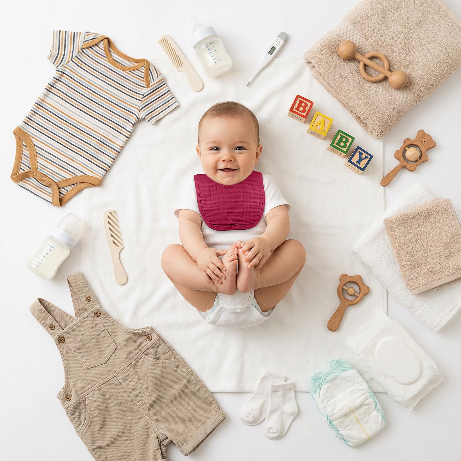 Frienda absorbent bibs double as washcloths for quick cleanups.