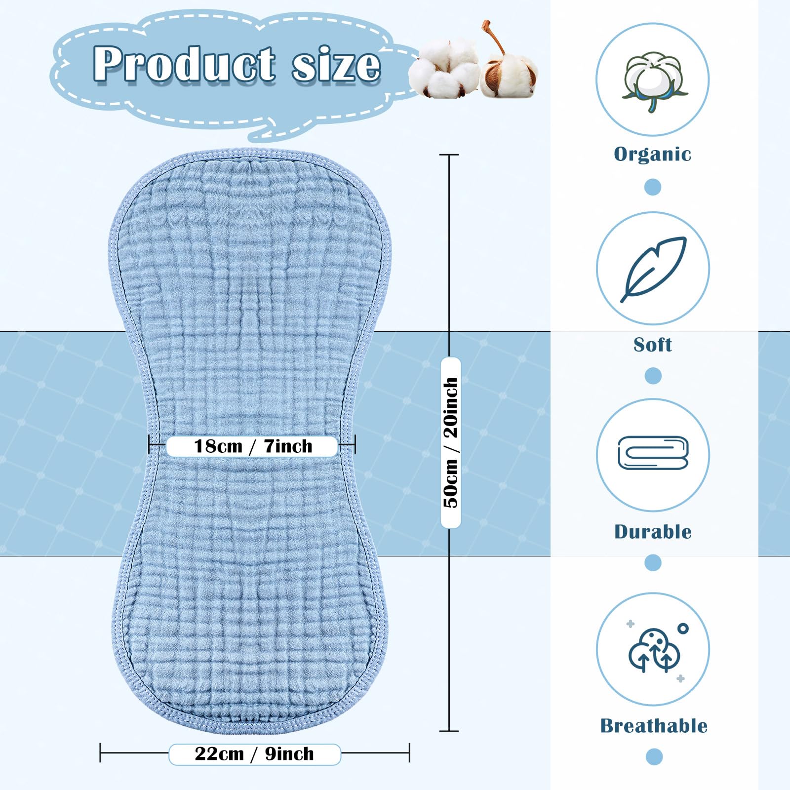 Frienda pastel muslin burp cloth, gentle on skin and easy to clean