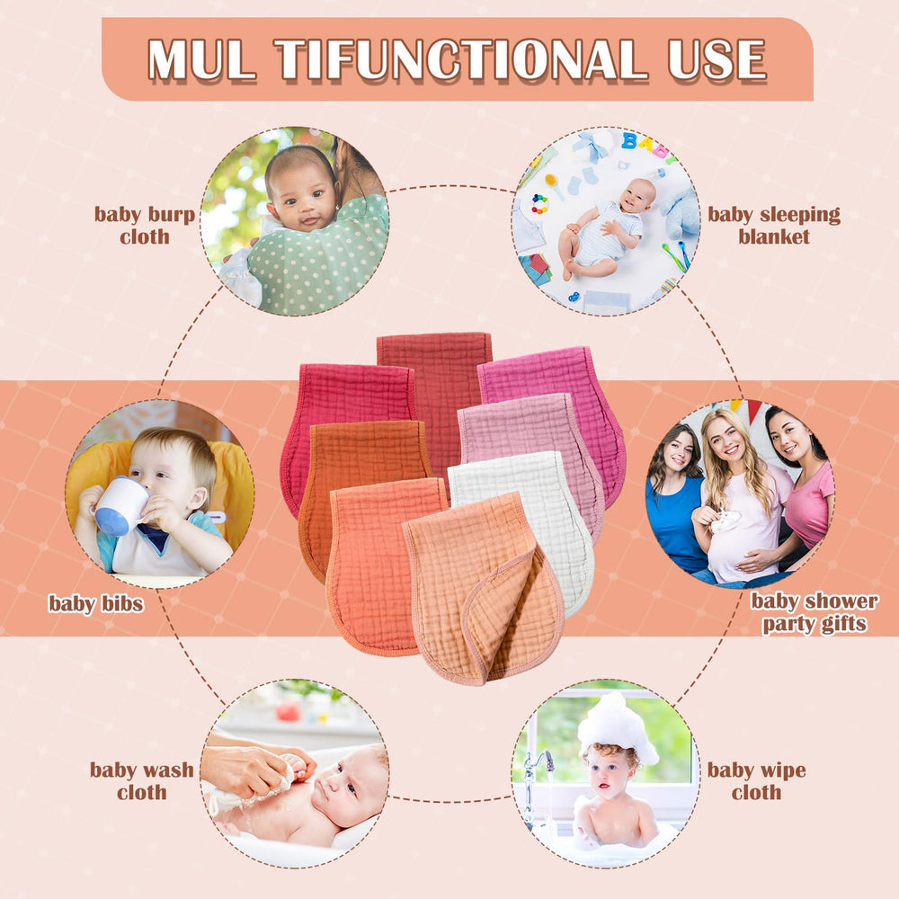 Machine-washable Frienda muslin burp cloths ready for repeated daily use.
