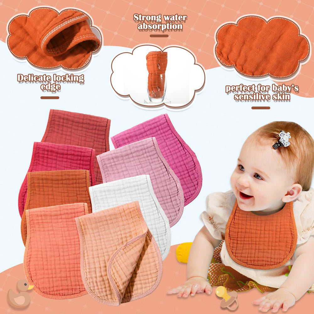 Frienda burp cloths on shoulder demonstrating absorbent protection during burp.