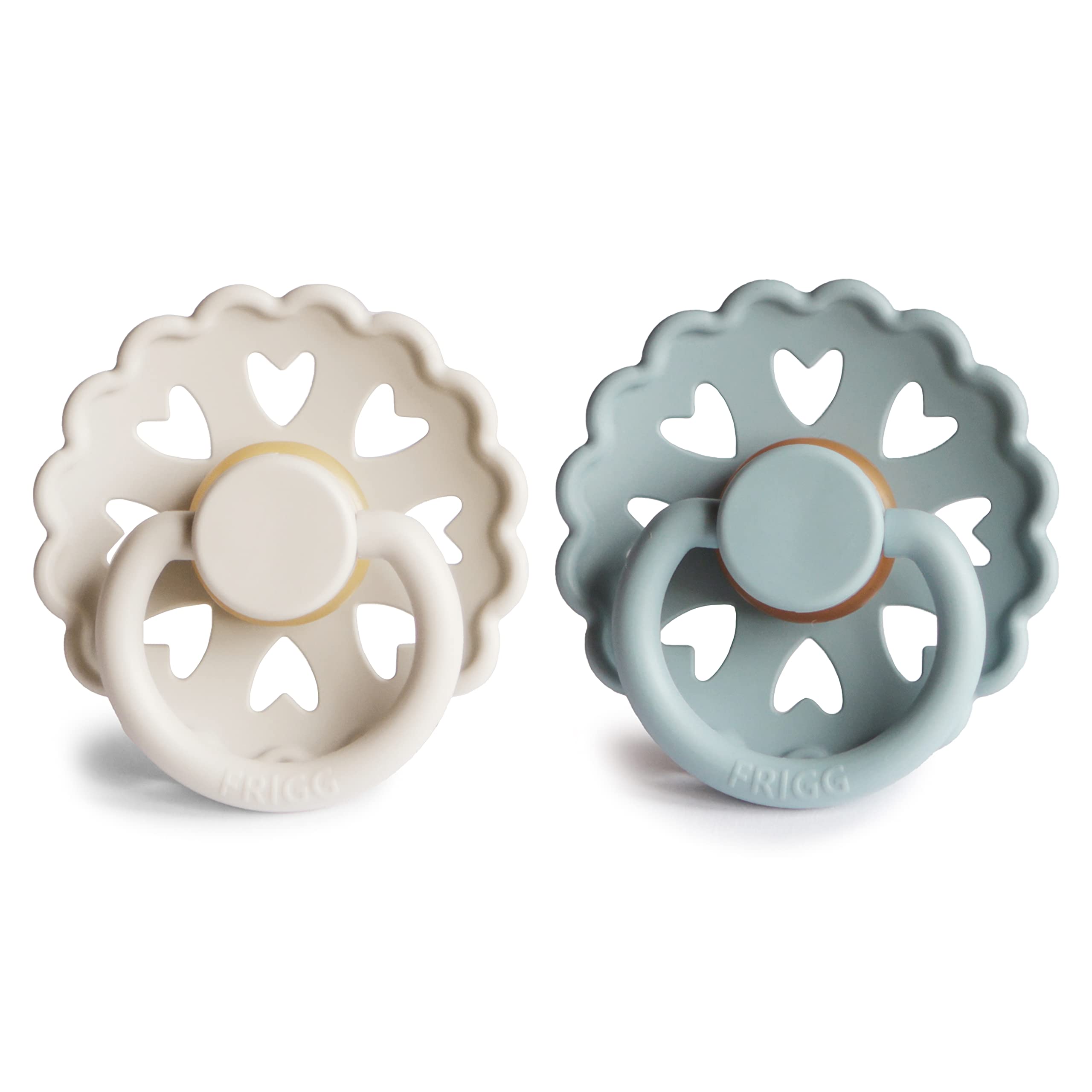 Frigg Andersen Fairytale stone blue bottle shows BPA-free pacifier ready for daily use.