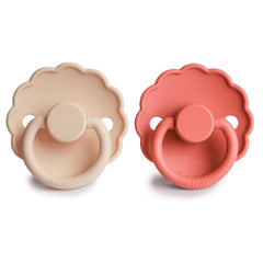 Frigg Daisy silicone pacifier 2-pack in Poppy, cheerful color for calm moments