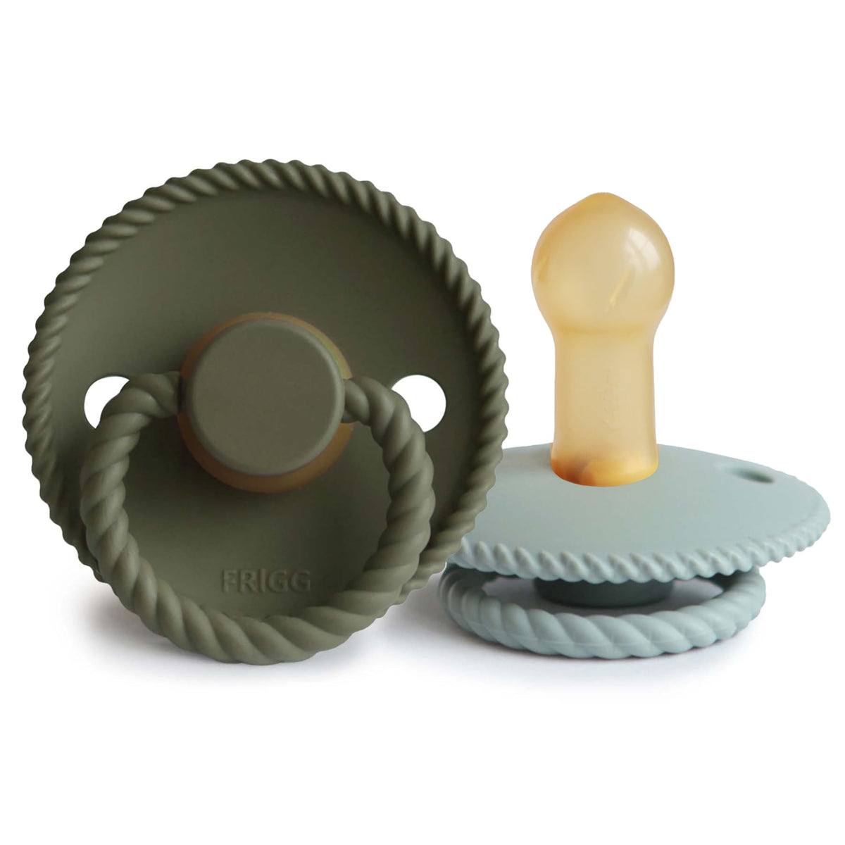 FRIGG rope natural rubber pacifier with shield outer curve, gentle on baby's skin and comfort