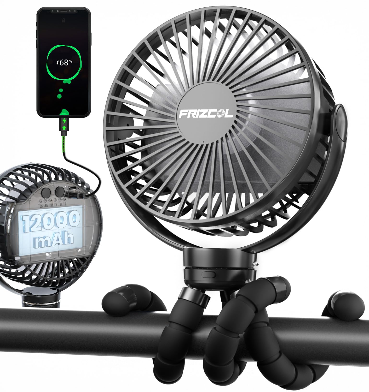 FRIZCOL portable stroller fan in action delivering cooling on the go.