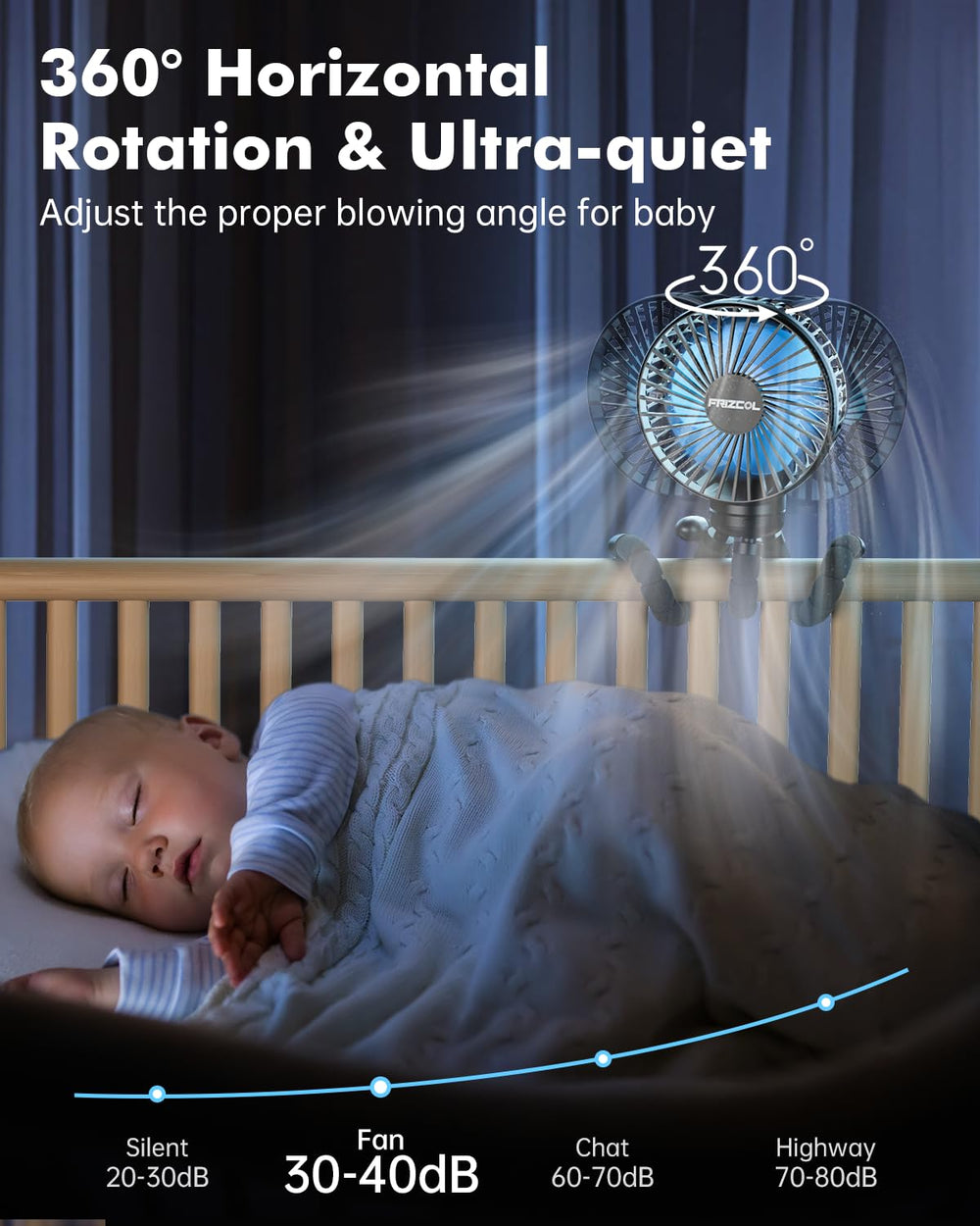 FRIZCOL brushless motor operates quietly for peaceful naps