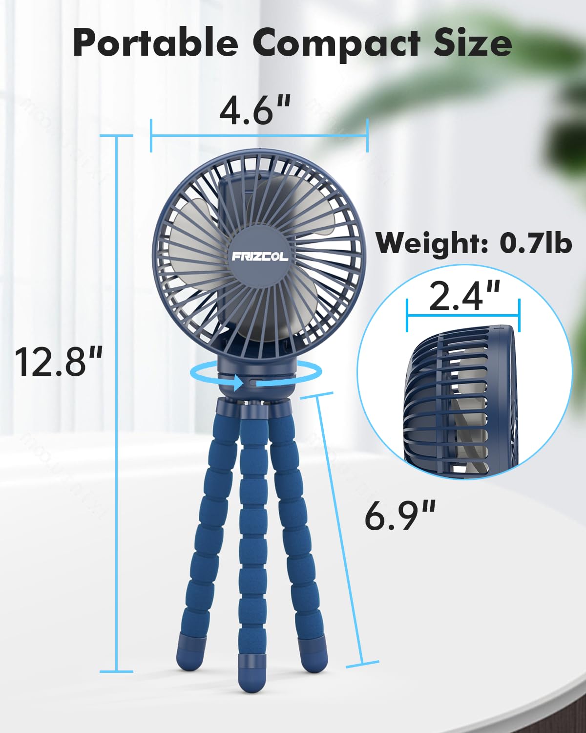FRIZCOL Stroller Fan dark blue color matches modern gear.