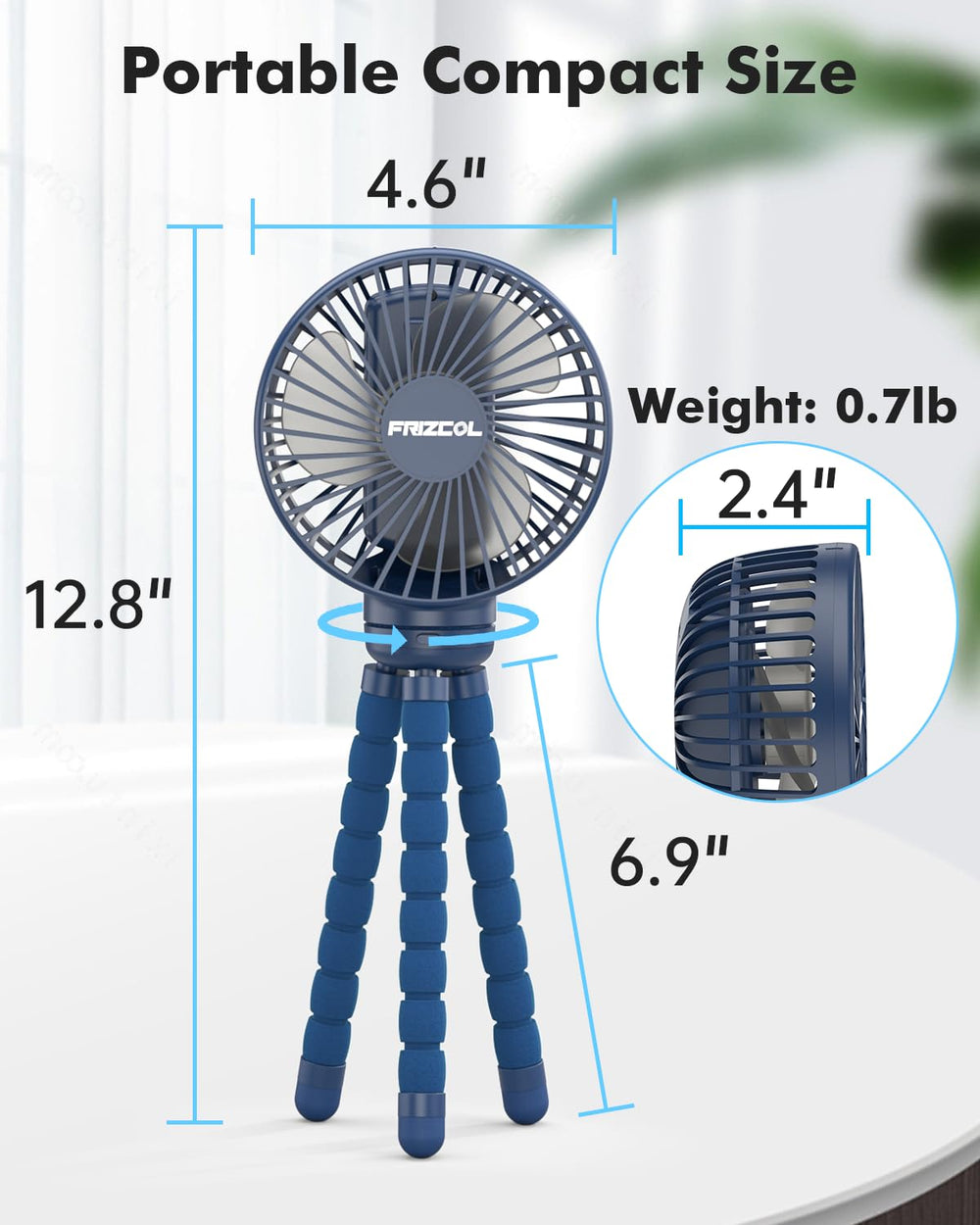 FRIZCOL Stroller Fan dark blue color matches modern gear.