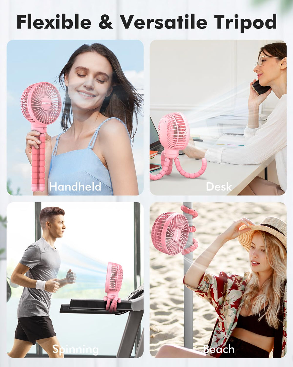 FRIZCOL pink stroller fan mounted on car-seat during travel
