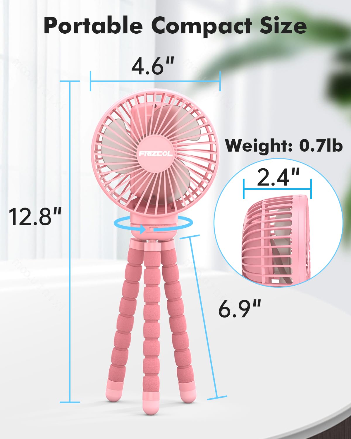 FRIZCOL pink stroller fan used outdoors for camping and shade