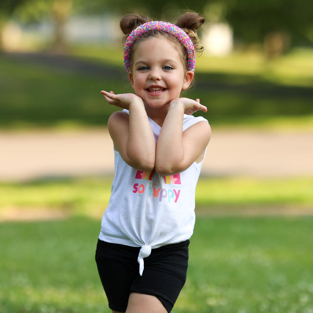 FROG SAC sprinkle headband back view demonstrates wide fit from toddlers to teens.