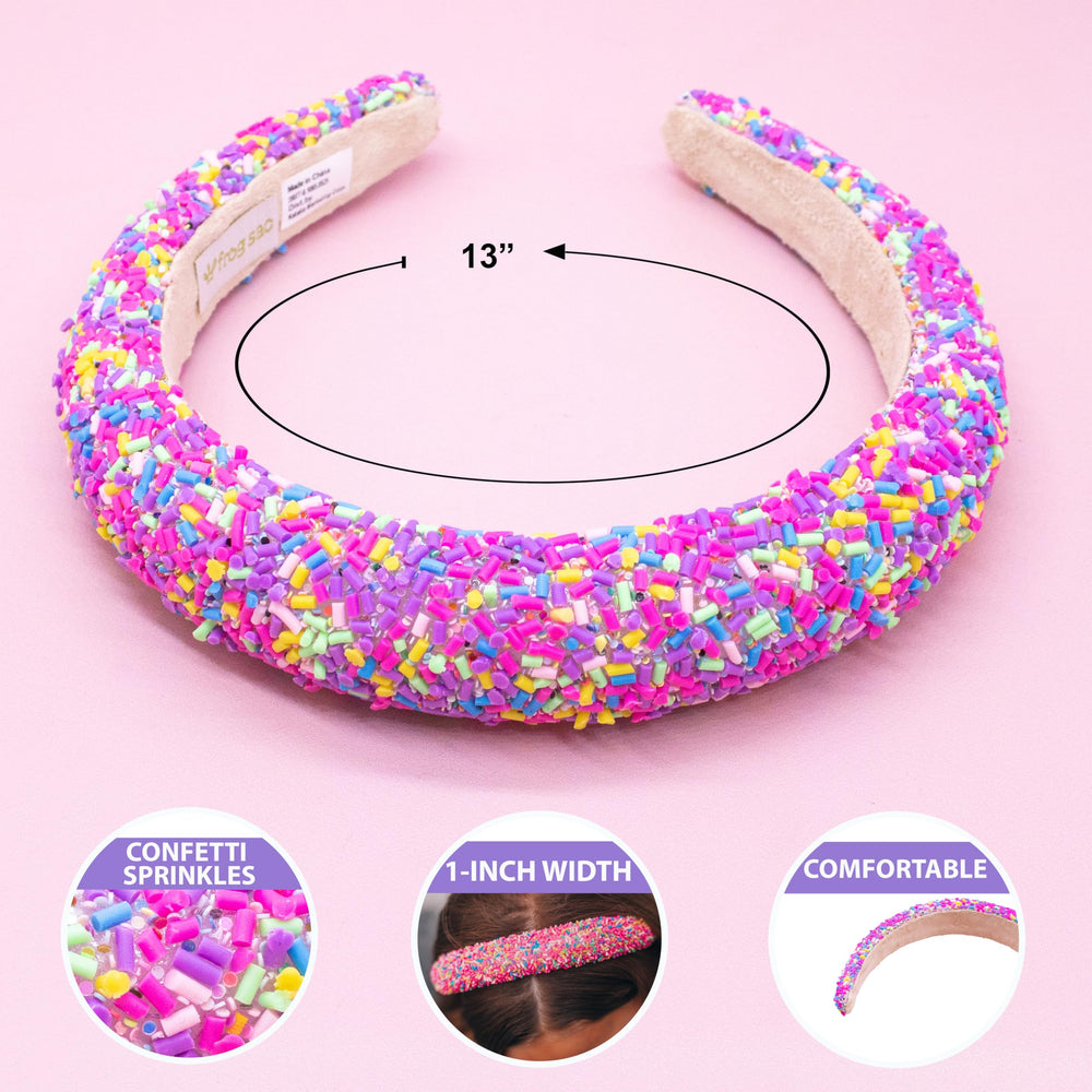 FROG SAC sprinkle headband non-slip velvet closeup emphasizing secure fit.