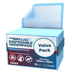 FRONTLINE underpads with absorbent core keep bedding dry overnight.