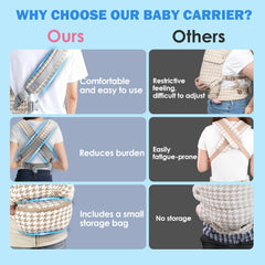 FRTUI Baby Carrier in back facing view with storage pouch for essentials