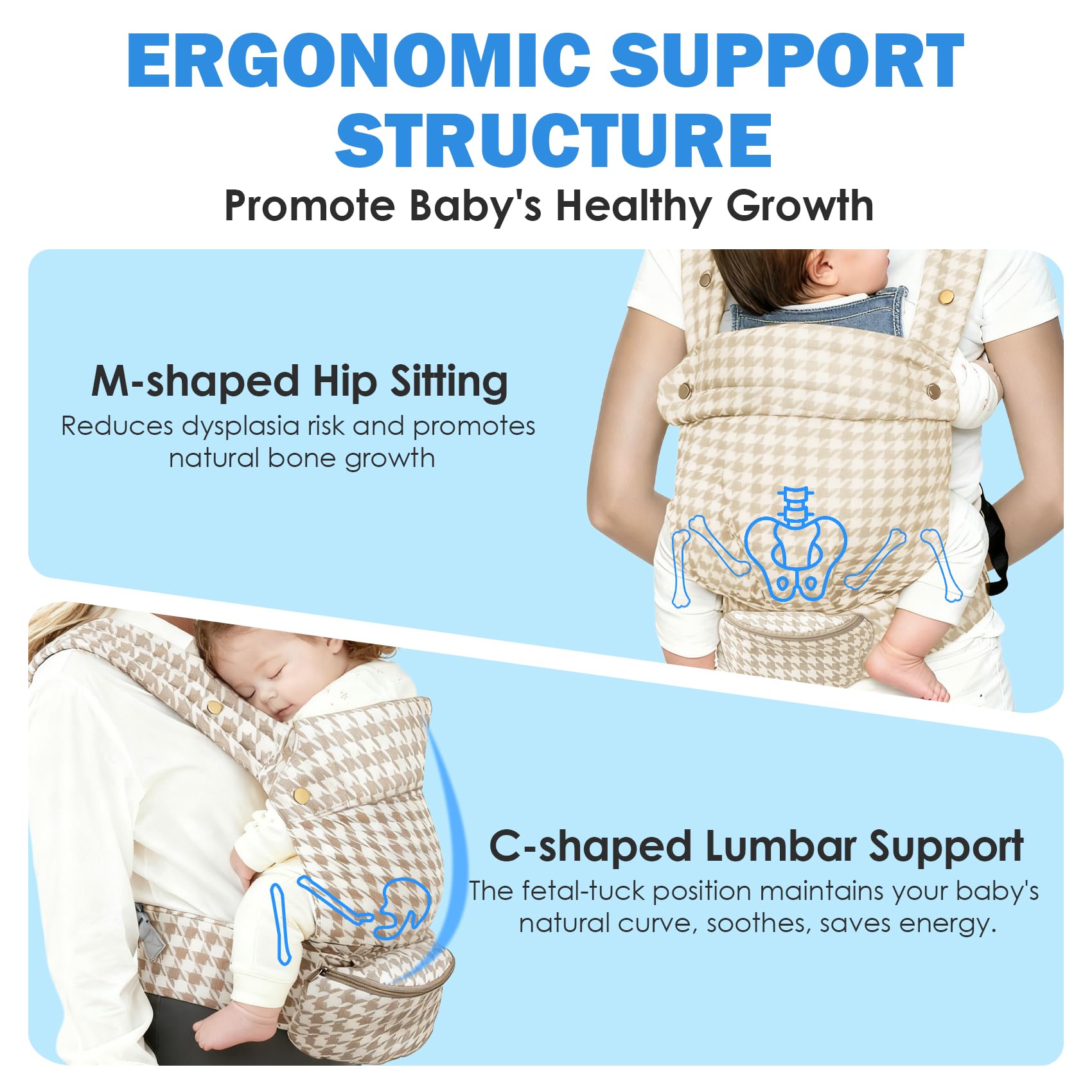 FRTUI Baby Carrier ergonomic M shaped seat for hip alignment