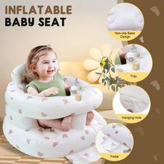 FRTUI inflatable baby seat built-in pump close-up emphasizes quick inflation.