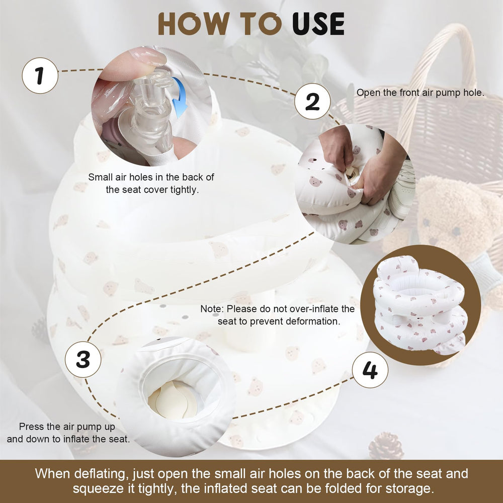 FRTUI inflatable baby seat side view shows secure wraparound back for stability.