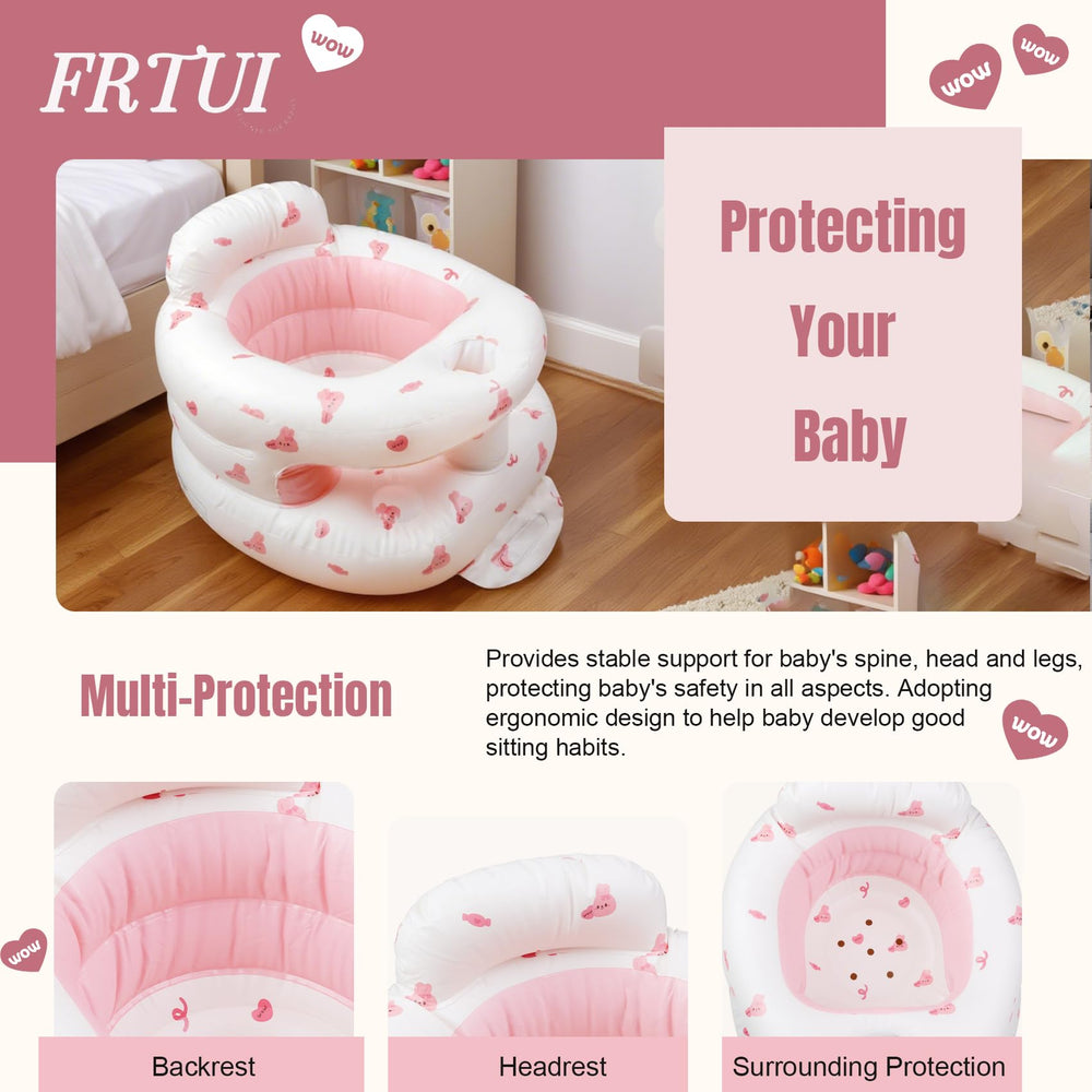 FRTUI inflatable chair with wrapped backrest provides soft support for infants.