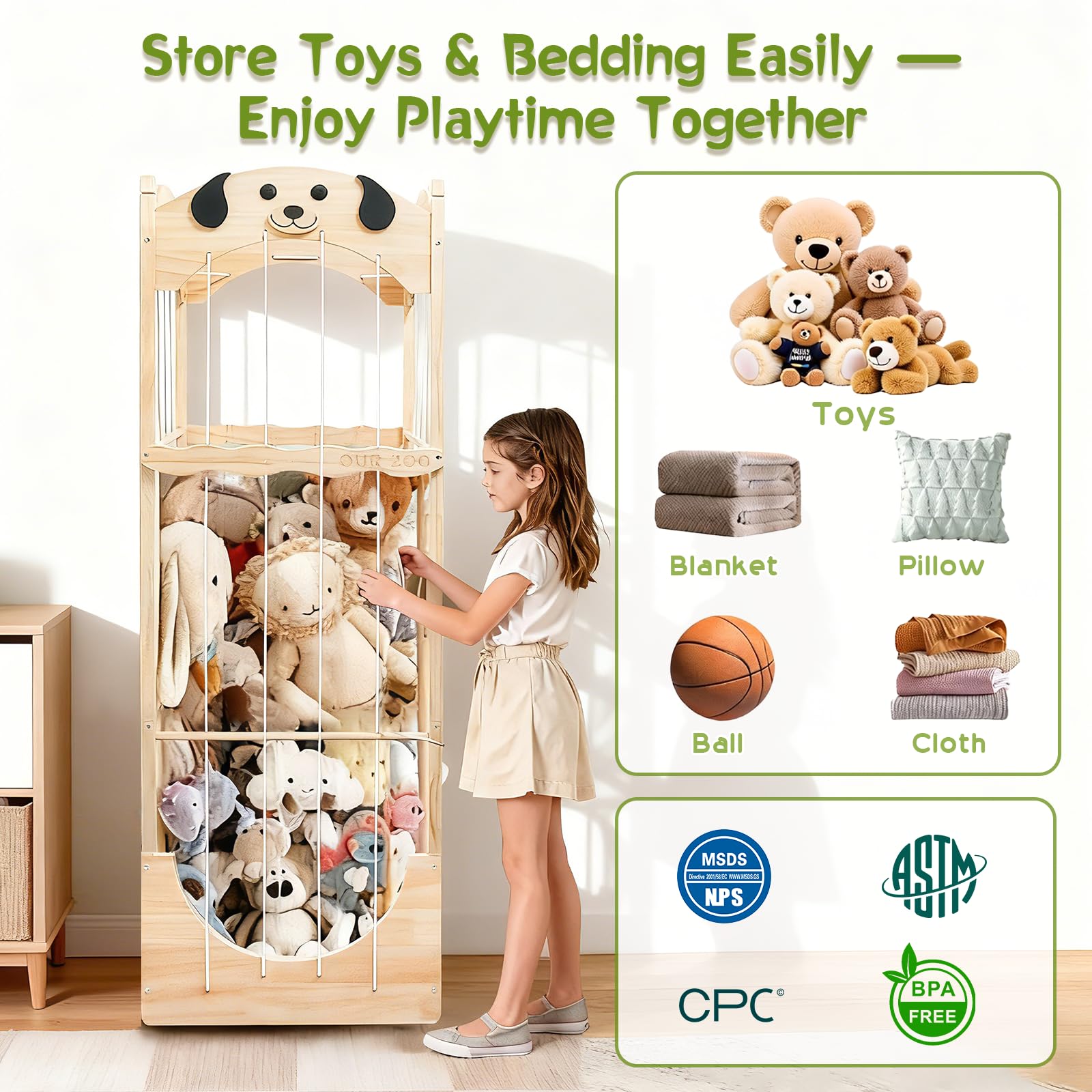 Fruaros large-capacity storage footprint 54x17.5x17.5 inches for toys and blankets.
