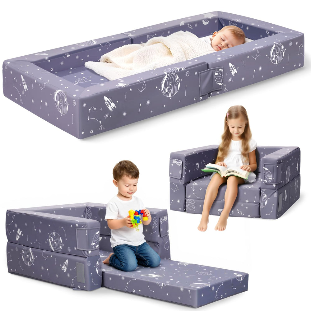 FRUITEAM 3-in-1 travel bed folded compact for easy transport.