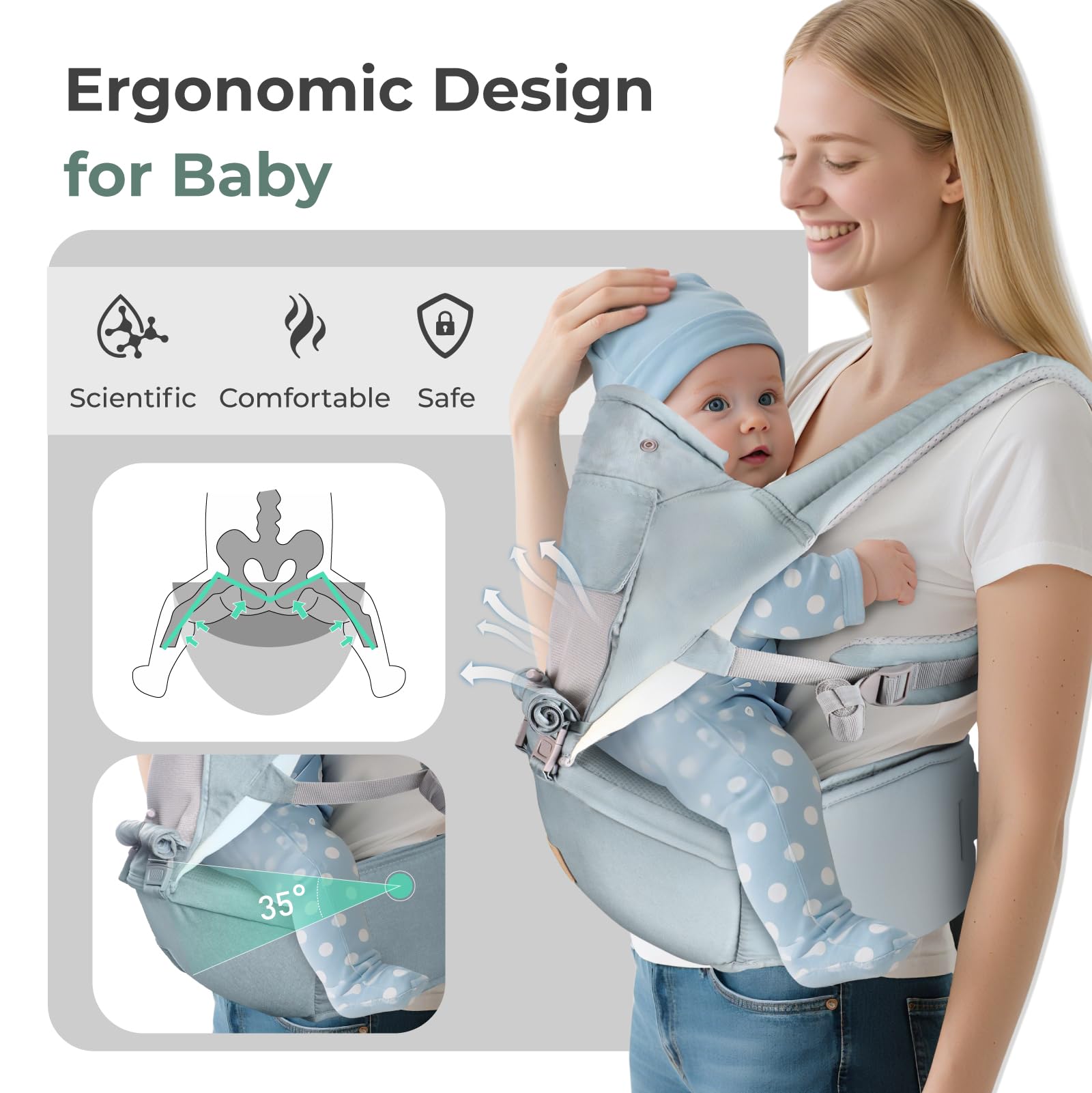 FRUITEAM breathable fabric keeps baby cool and skin friendly during long outings.