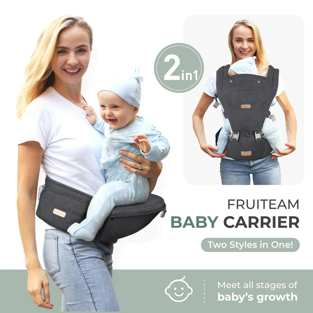 FRUITEAM baby carrier in back carry mode for hands-free use